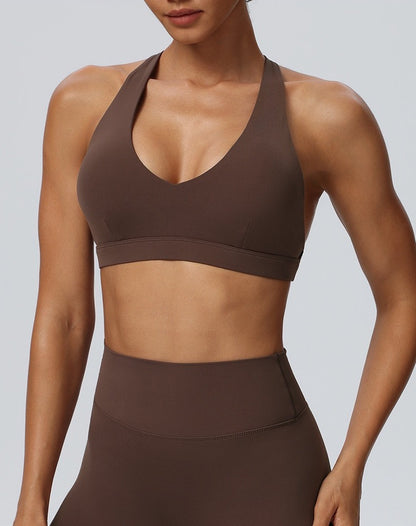 flattering deep v neckline sports bra