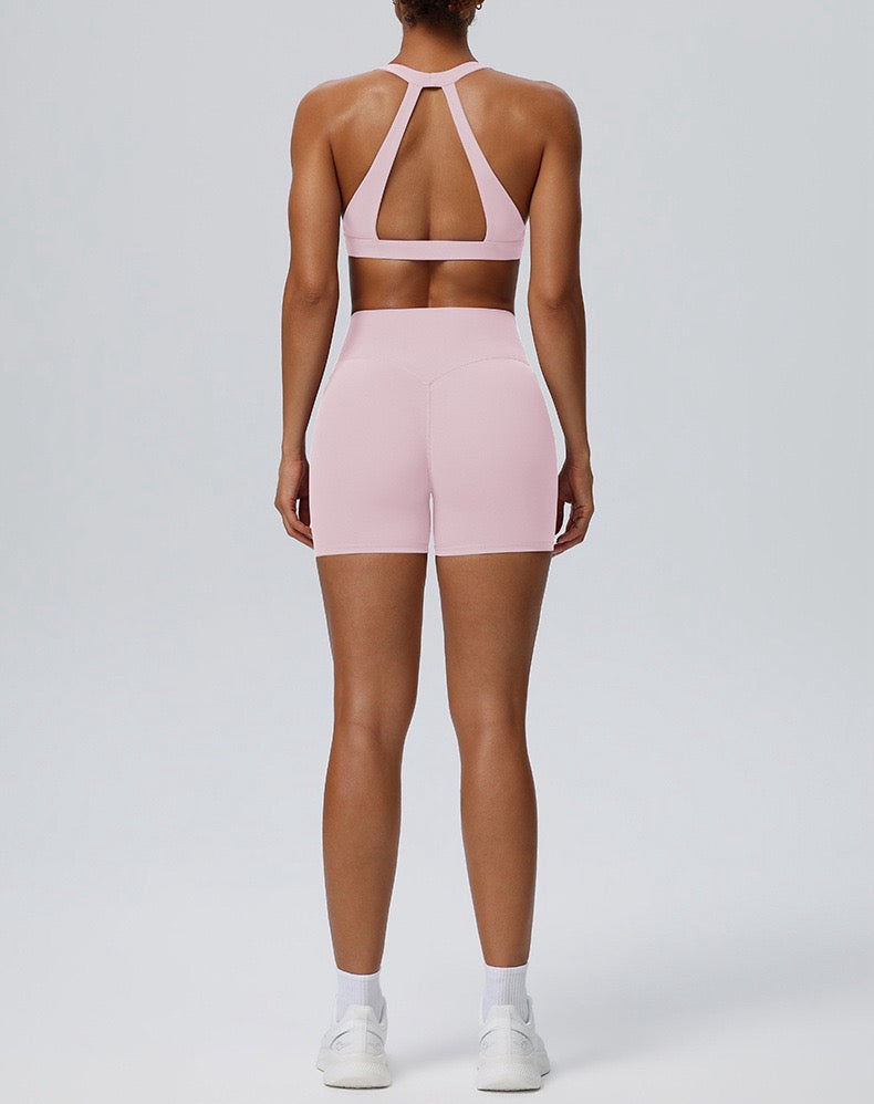 flattering gym shorts pink