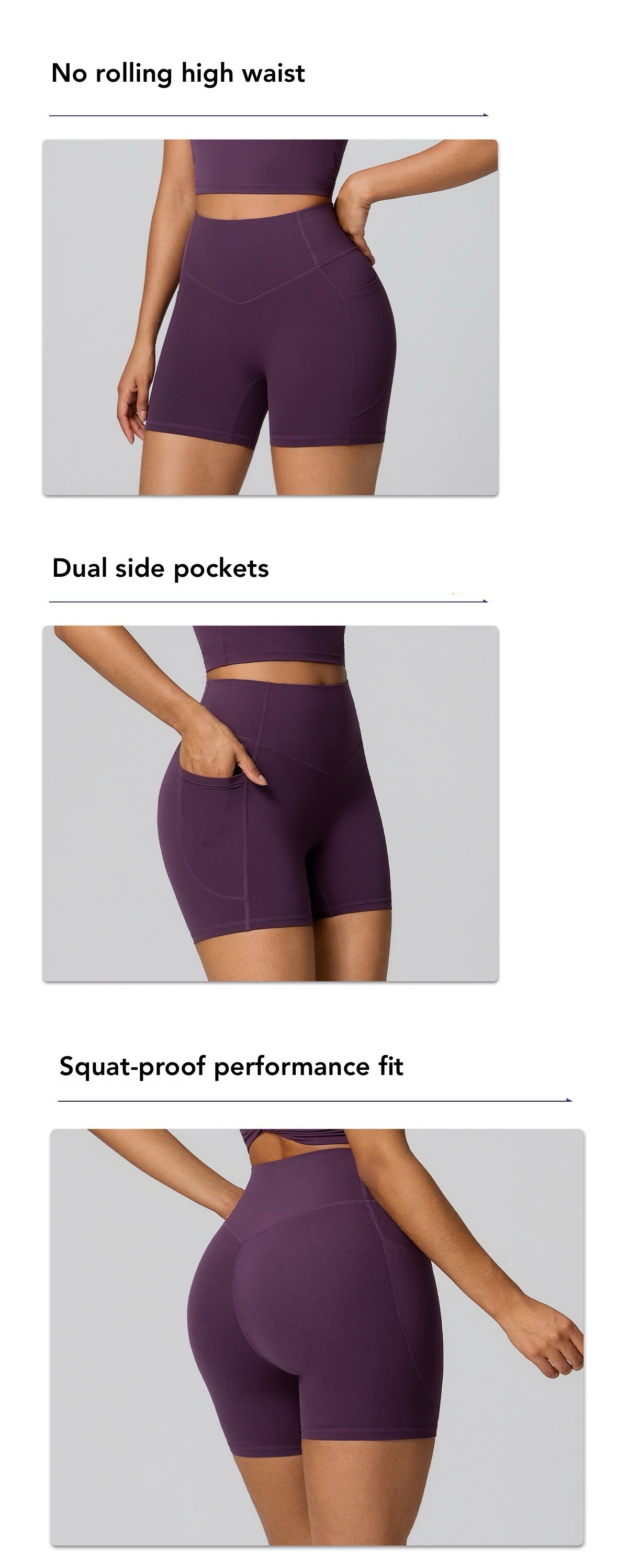 purple flattering workout shorts women