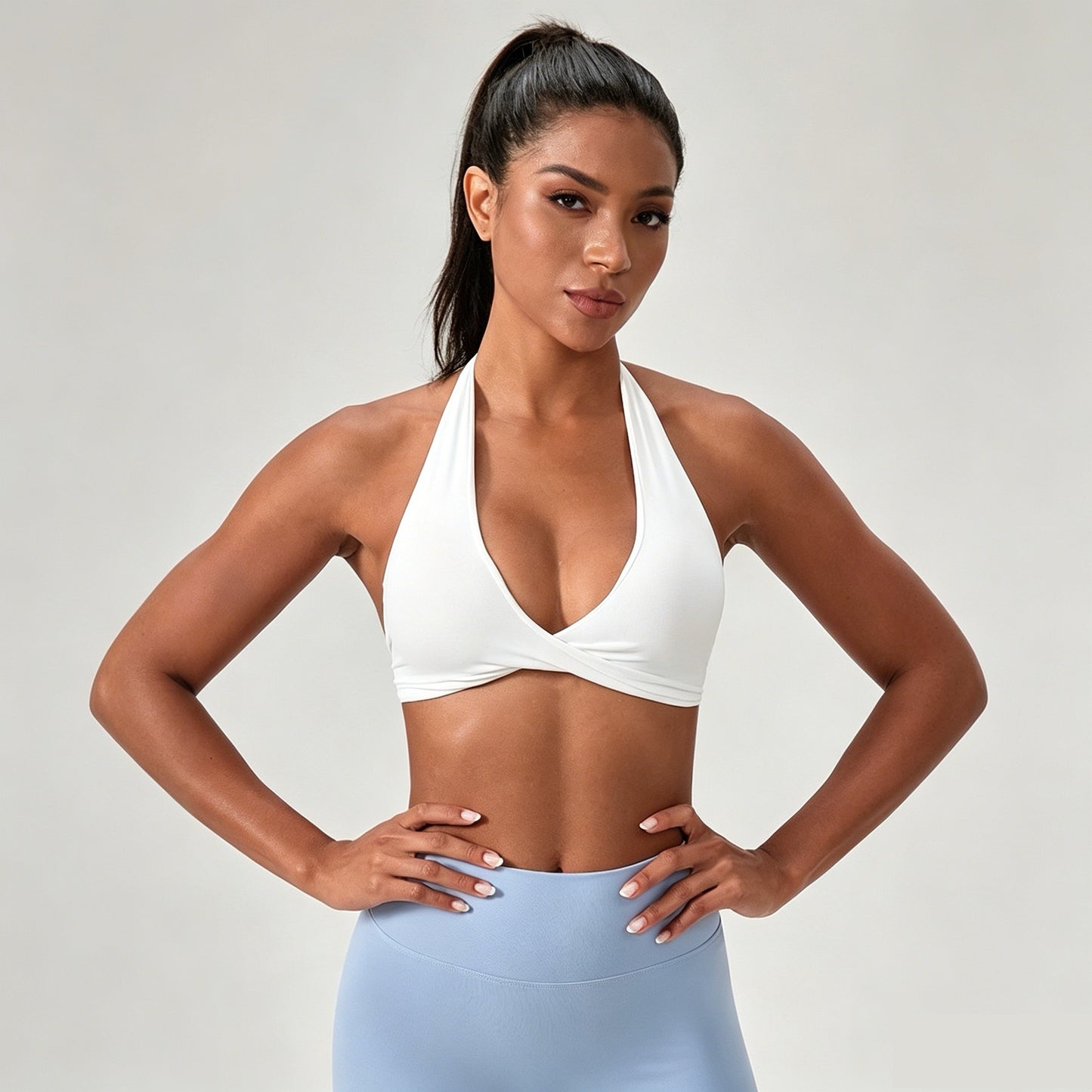 flattering yoga bra top white