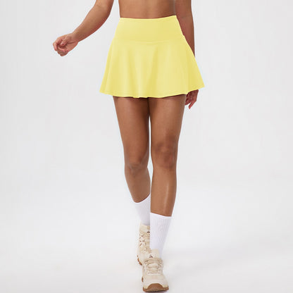 yellow flowy tennis skort