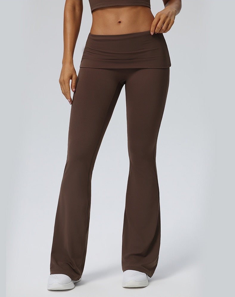 fold over flare yoga leggings brown