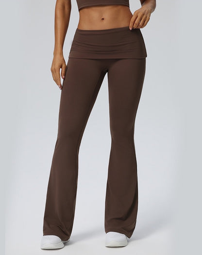 fold over flare yoga leggings brown