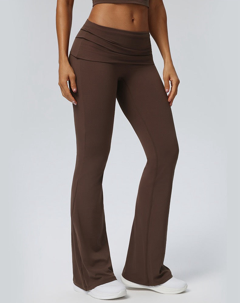 fold waistband yoga pants brown