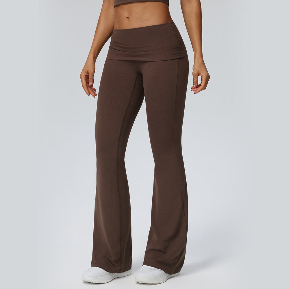 foldover flare yoga pants brown