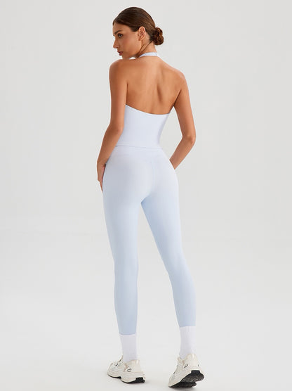 form-fitting backless yoga top blue