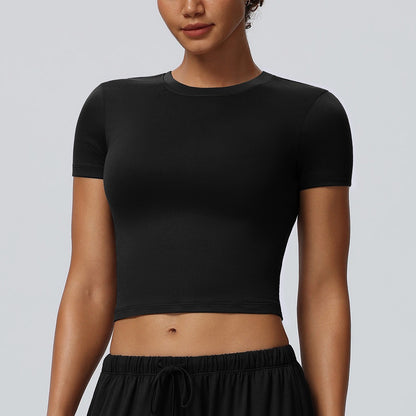black cropped workout t-shirt for women