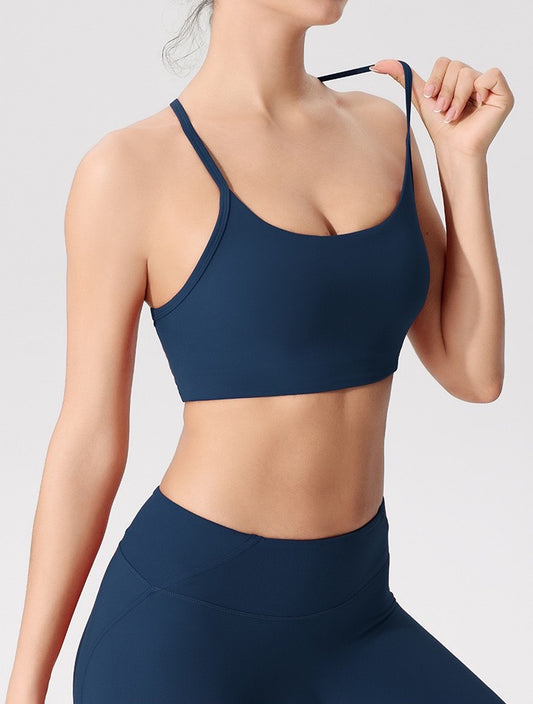 navy blue gym bra with thin straps