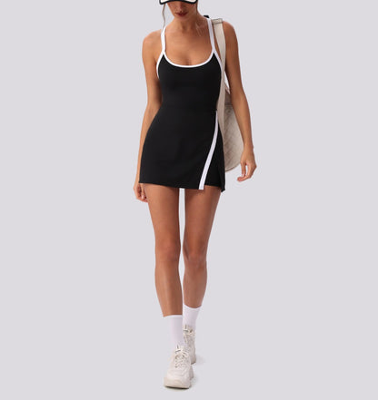 black gym dress with built-in shorts