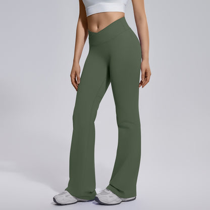 green gym flare trousers