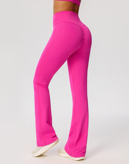 rose red gym outfit with flare leggings