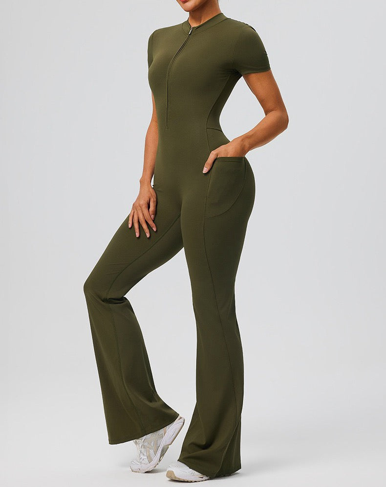 gym to street jumpsuit outfit green