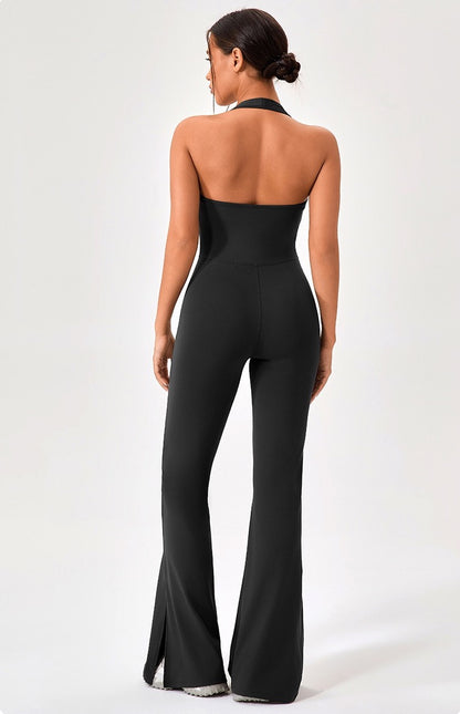 halter neck flare jumpsuit women