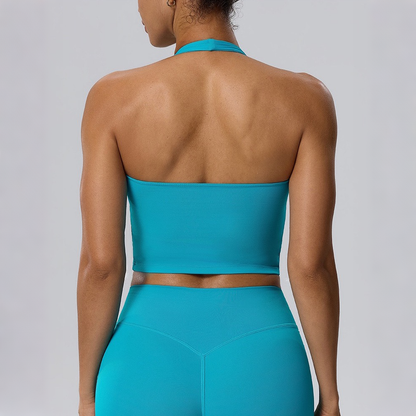 halter neck open back activewear top
