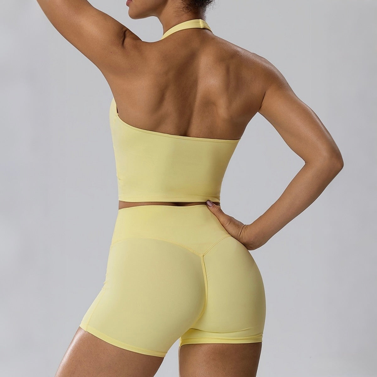 halter neck workout top yellow