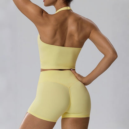 halter neck workout top yellow