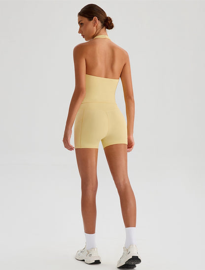 yellow halter sports bra tank and shorts