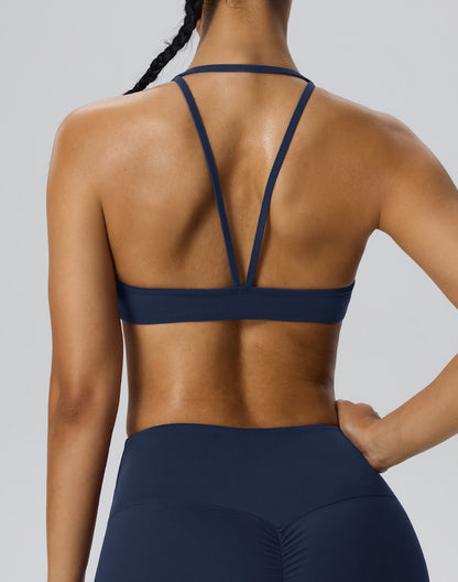 halter v back sports bra
