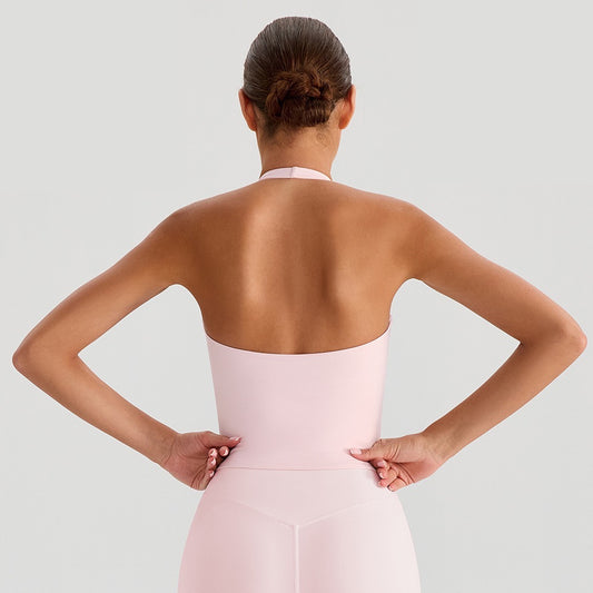 pink halter yoga top with removable pads