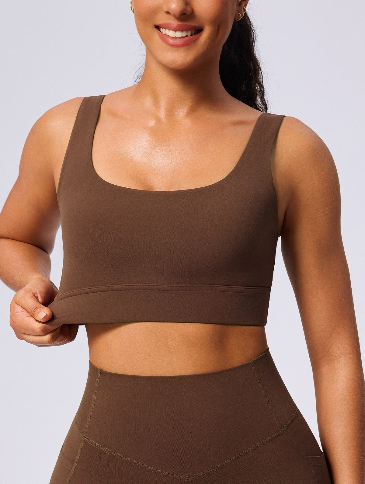 high-stretch fitness crop top brown
