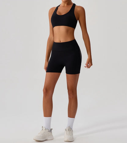 high-waist fitness shorts black