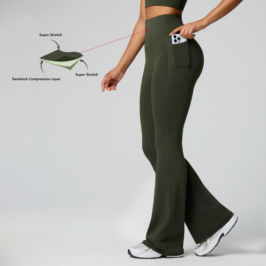 high rise bootcut leggings green