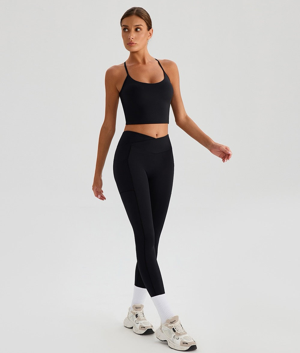 black high rise leggings and longline sports bra 2-piece set