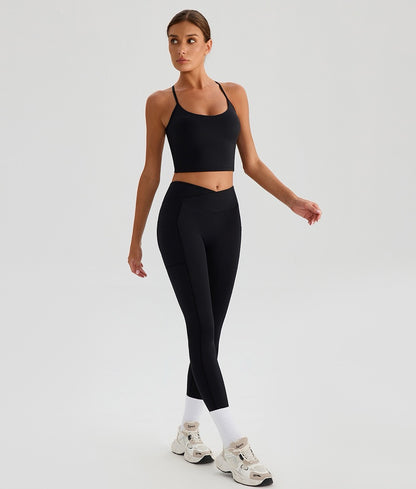 black high rise leggings and longline sports bra 2-piece set