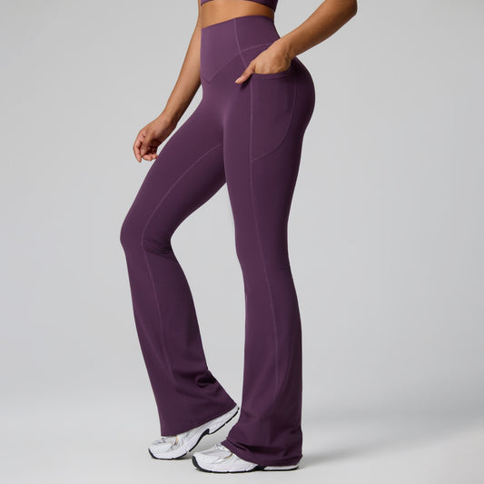 high stretch flare yoga pants with pockets