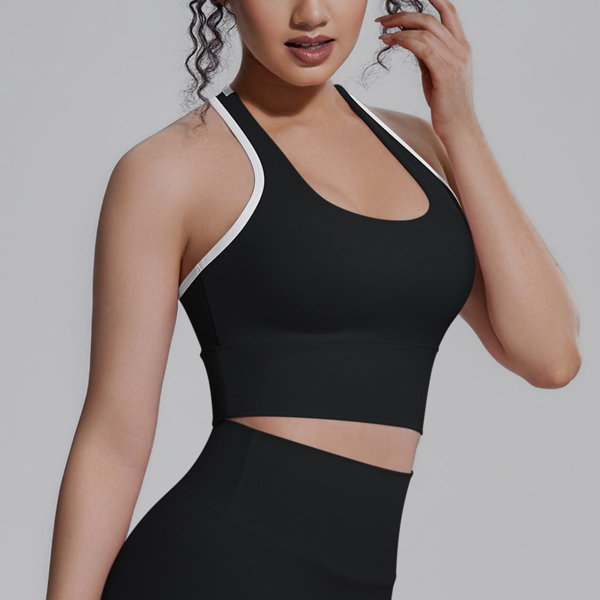 high stretch workout top black