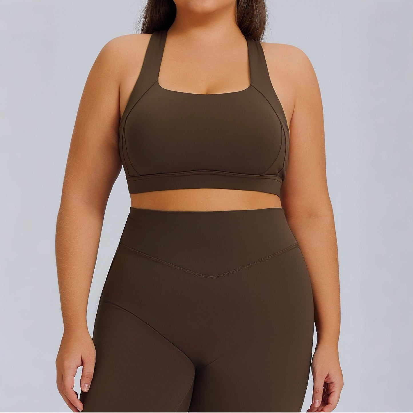 brown high support plus size sports bra for large bust