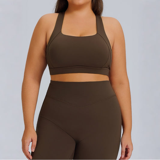 brown high support plus size sports bra for large bust