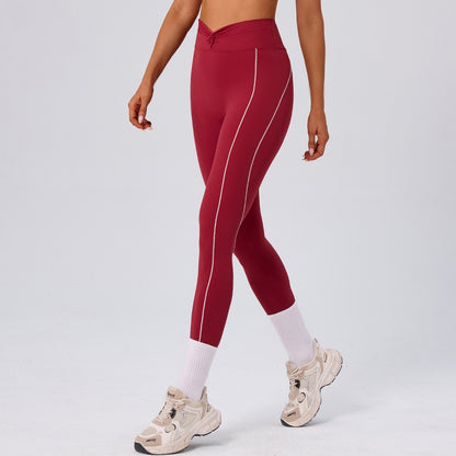 high waist contour seam leggings in red