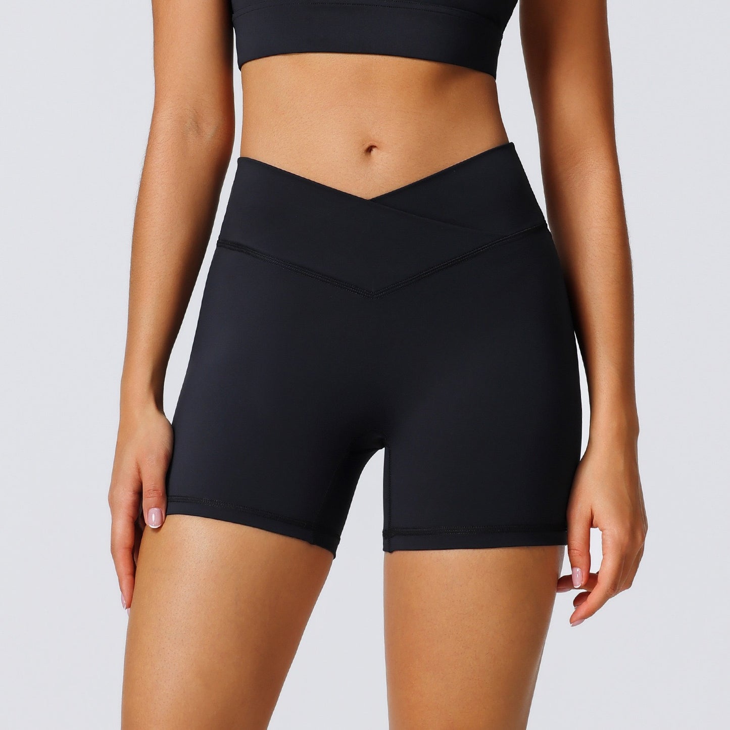 high waist crossover shorts black
