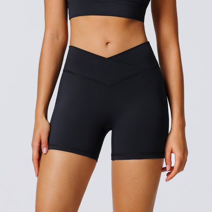 high waist crossover shorts black