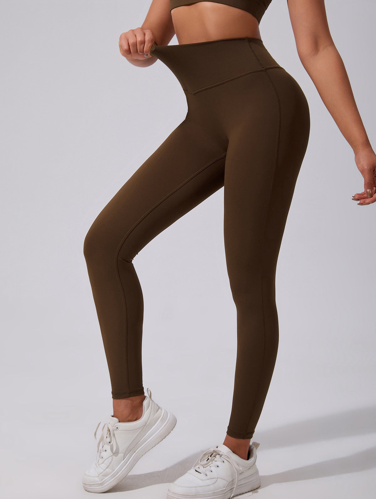 high waist workout leggings brown