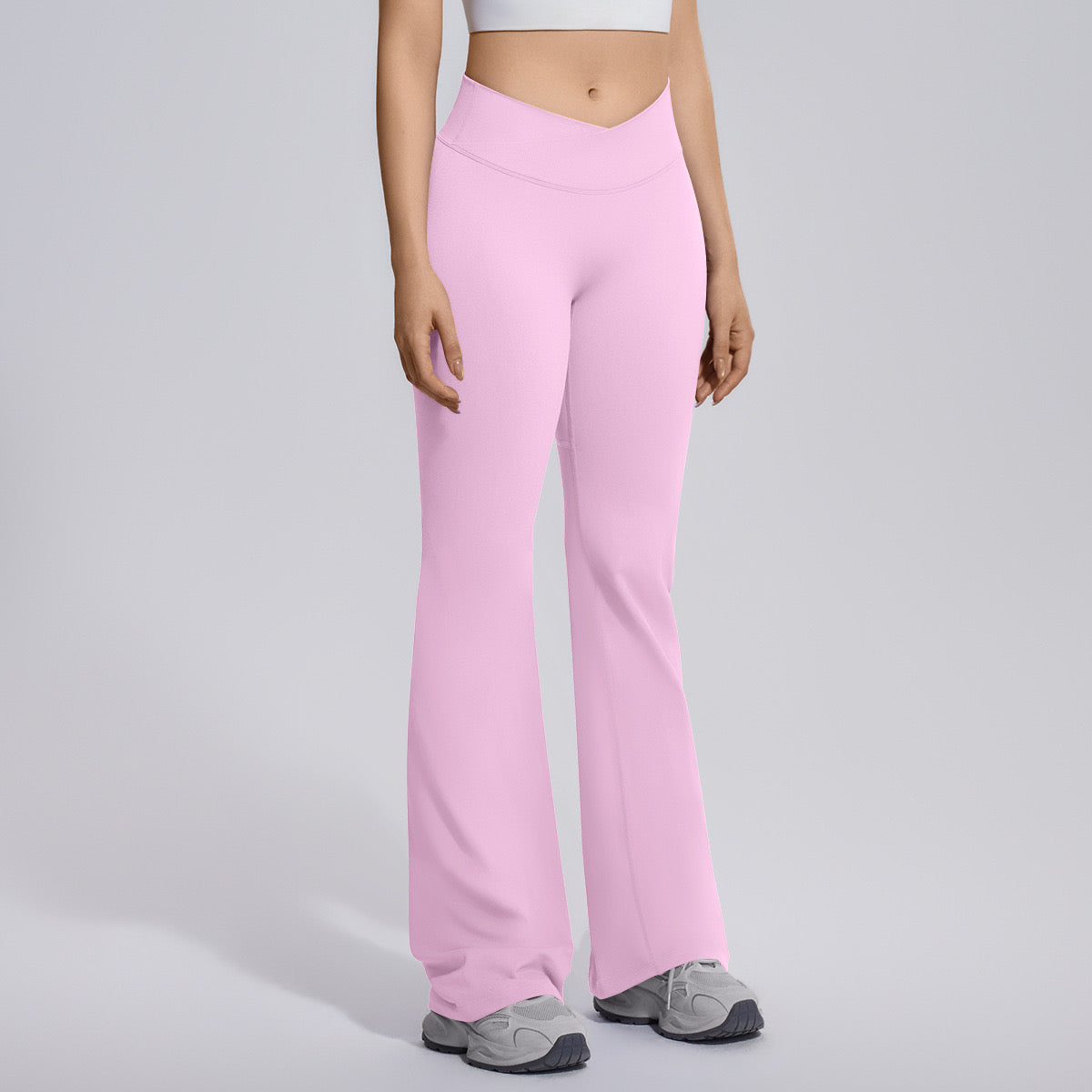 high waisted gym flare pants pink