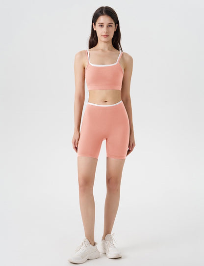 high waisted gym shorts set pink