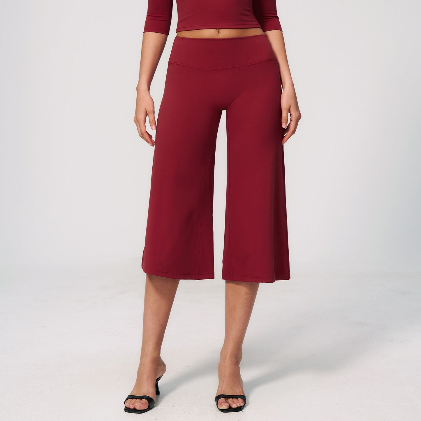 red wide leg cropped pants