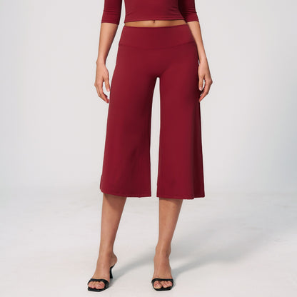 red wide leg cropped pants