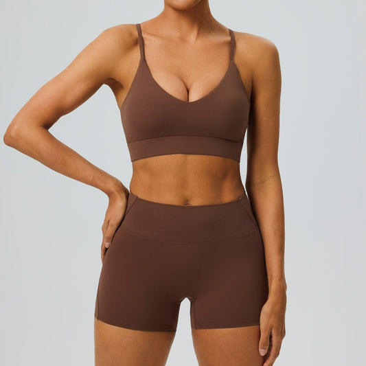 high waisted workout shorts set