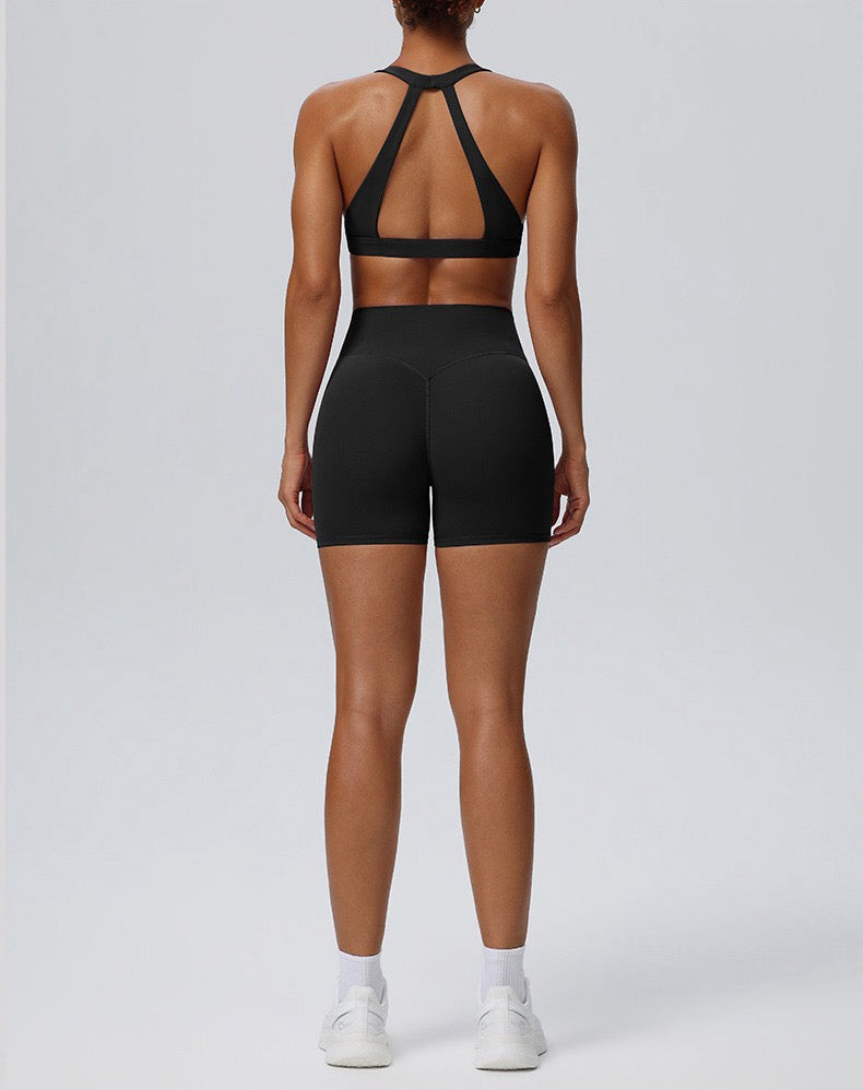 black scrunch bum workout shorts