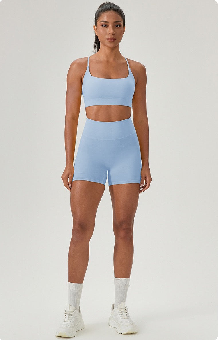 light blue training sports bra