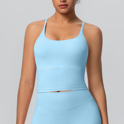 blue lightweight nylon spandex activewear top