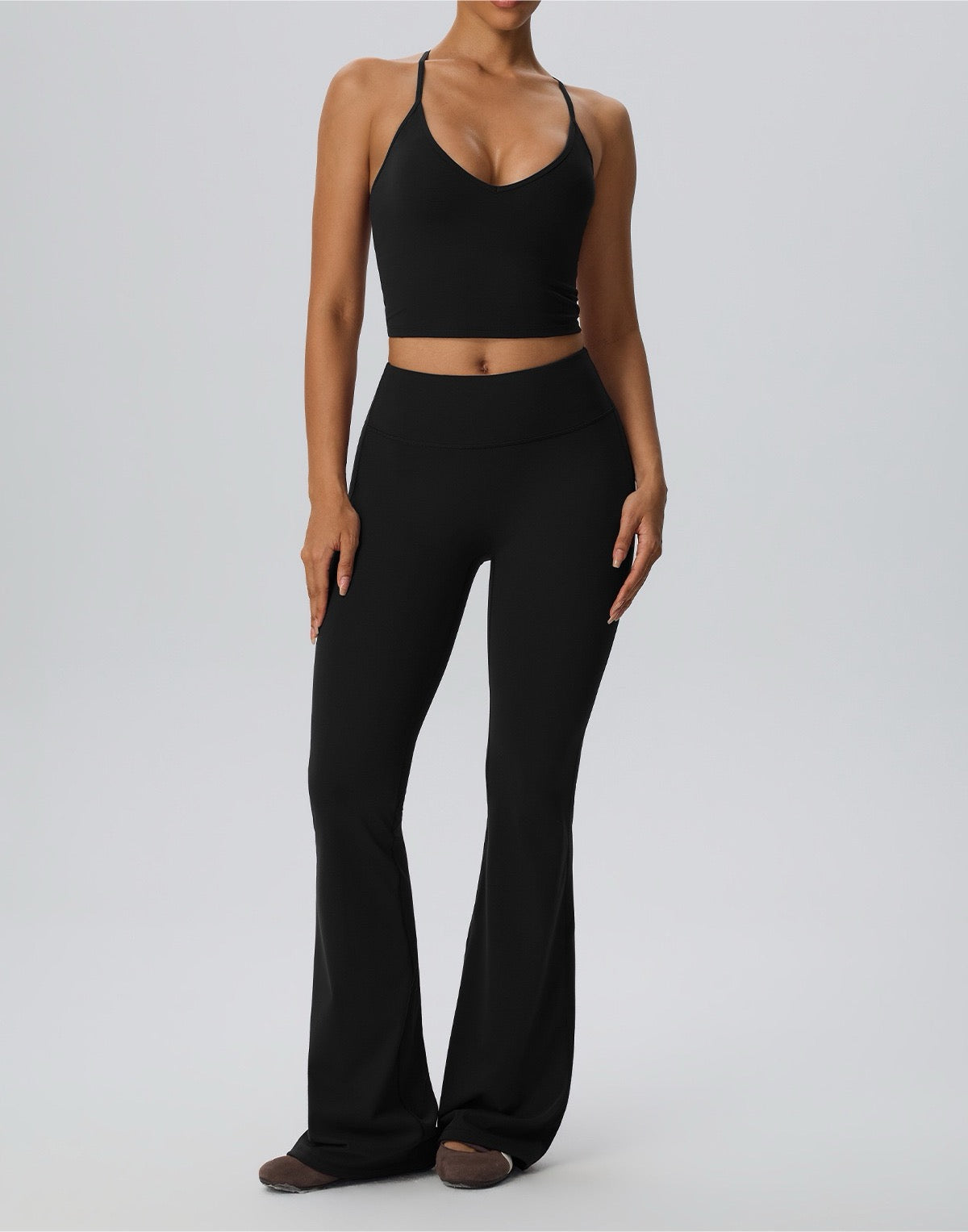 long leg slimming flare pants black