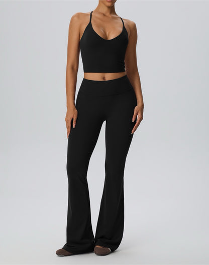 long leg slimming flare pants black