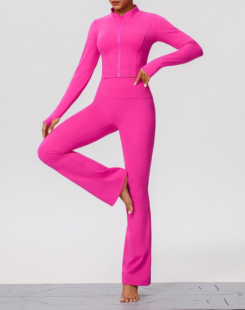 long sleeve crop top gym set