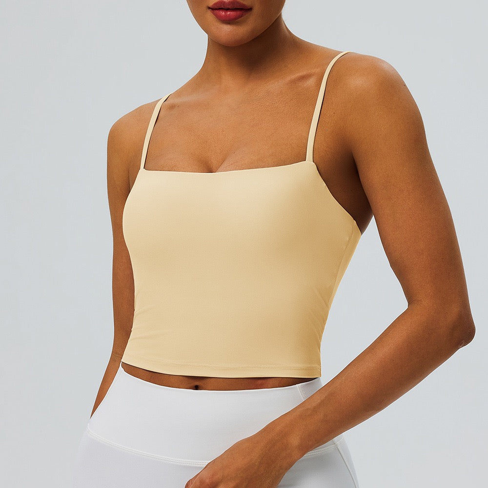 yellow longline sports bra with removable padding