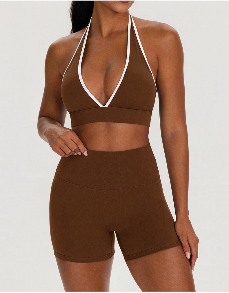 brown matching activewear set for women 