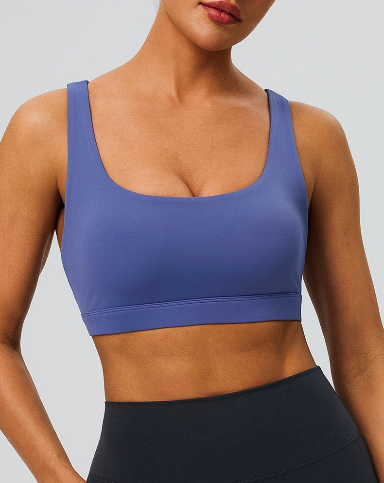 medium high impact sports bra blue colour